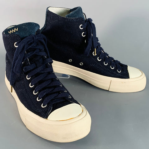 VISVIM Size 8 Skagway Navy Off White Canvas High Top Lace-Up Sneakers