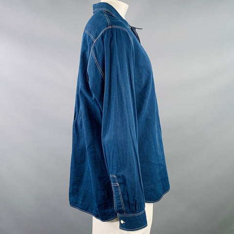 RRL by RALPH LAUREN Size XL Indigo Khaki Cotton Contrast Stitch Popover Long Sleeve Shirt