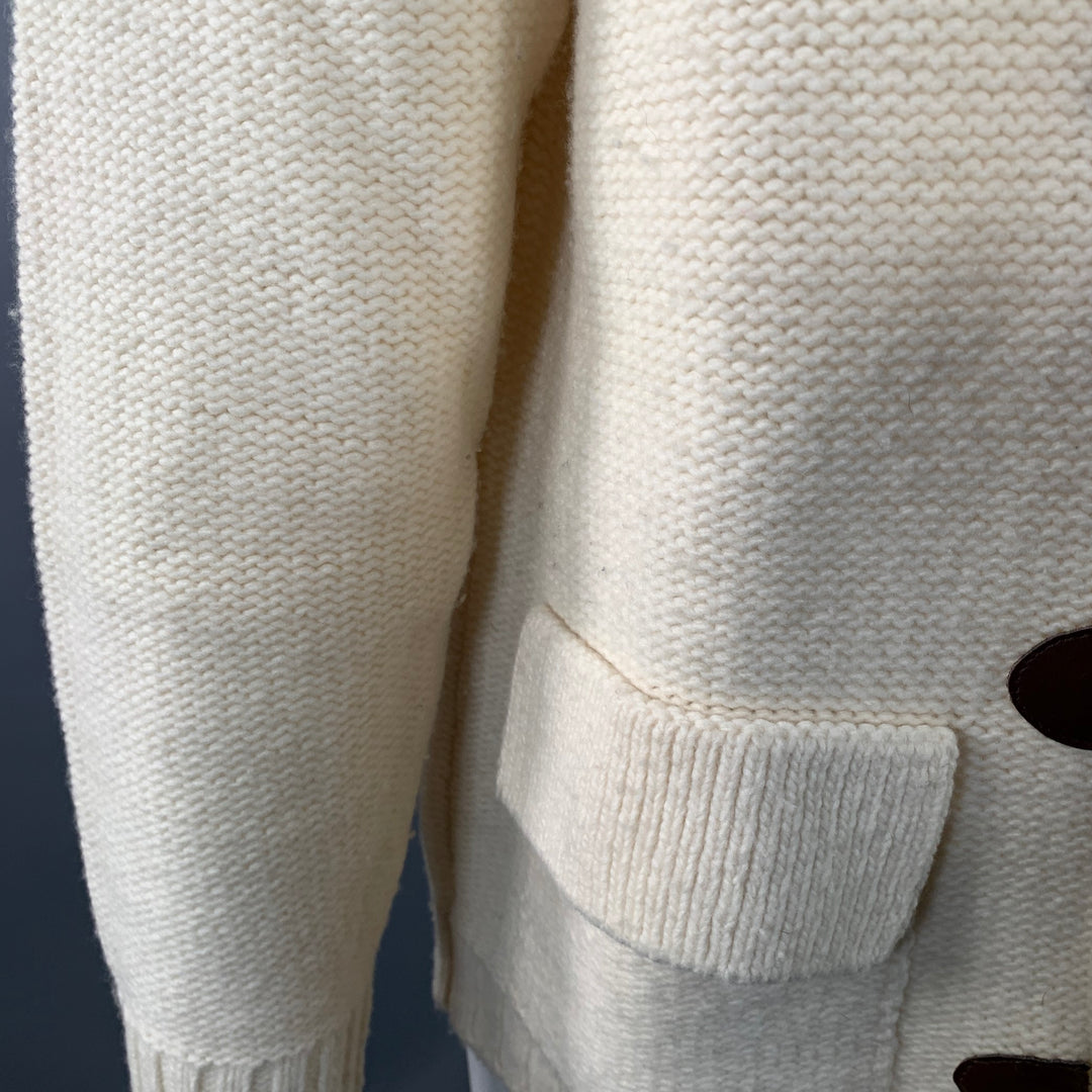 BURBERRY LONDON Size M Cream Brown Knit Merino Wool Toggle Closure Cardigan