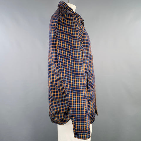 SCOTCH AND SODA Size XXL Orange Navy Plaid Polyester Snaps Coat