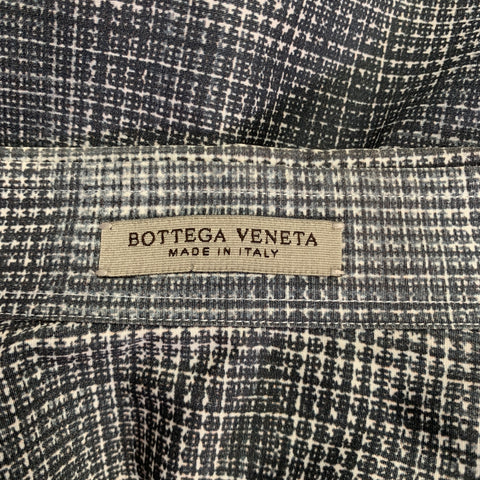 BOTTEGA VENETA Size L Grey White Plaid Cotton Button Up Long Sleeve Shirt