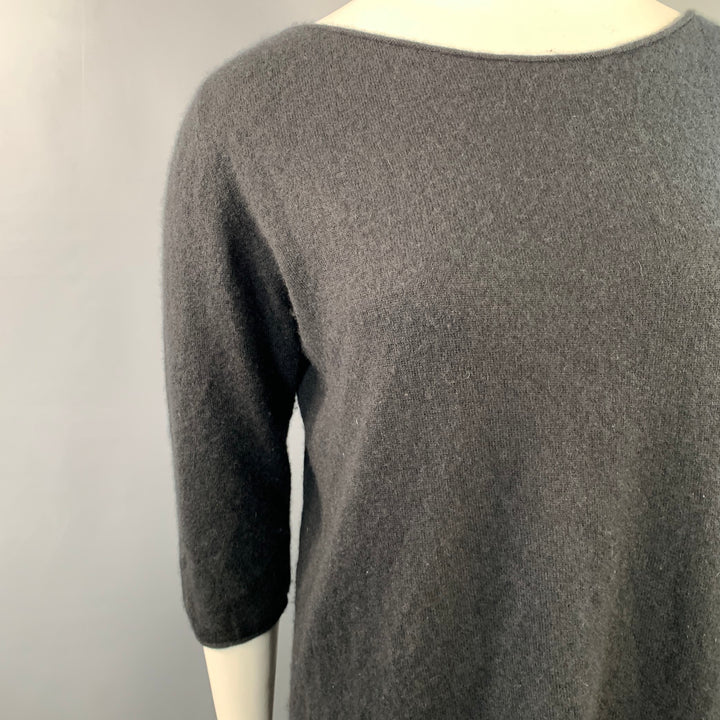 THE ROW Size L Black Cashmere Silk 3/4 Sleeves Scoop Neck Pullover
