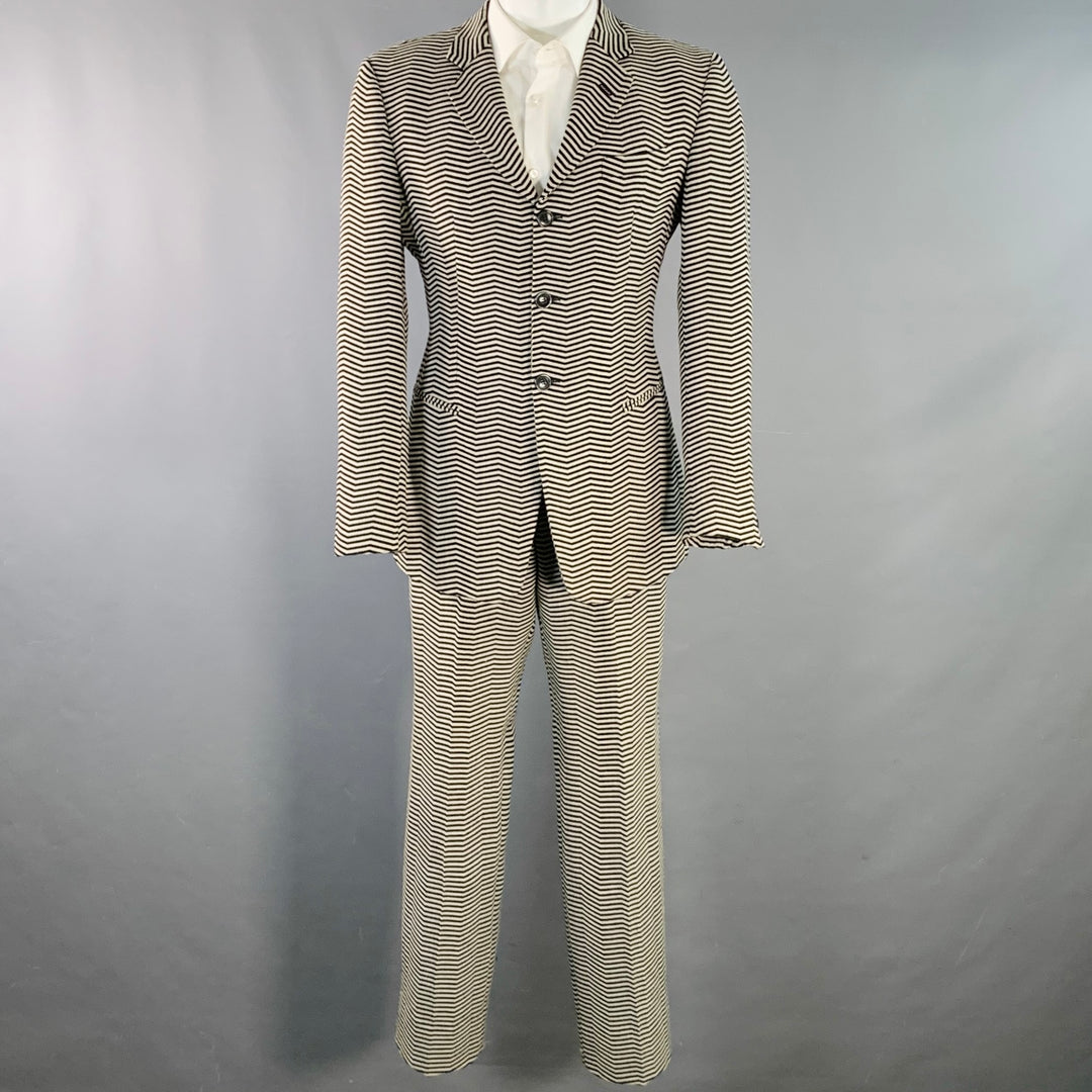 EMPORIO ARMANI Size 40 Regular Black White Chevron Virgin Wool Notch Lapel Suit