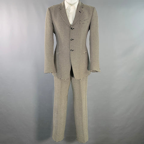 EMPORIO ARMANI Size 40 Regular Black White Chevron Virgin Wool Notch Lapel Suit