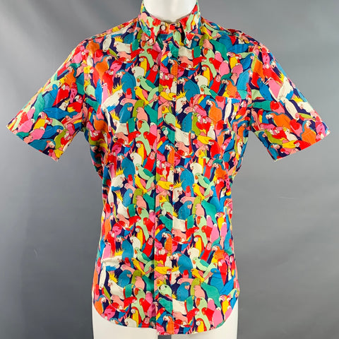 Chemise à manches courtes en coton à imprimé oiseaux multicolores Gitman Vintage Taille M