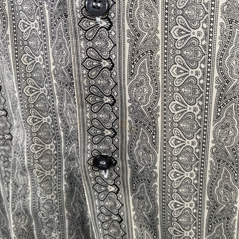 PAUL SMITH Size L White Black Paisley Cotton Spread Collar Long Sleeve Shirt