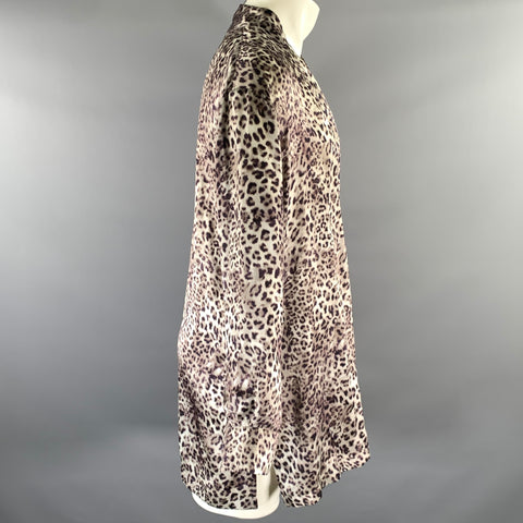 HAIDER ACKERMANN Size S Grey Tan Leopard  Print Silk Robe Cardigan