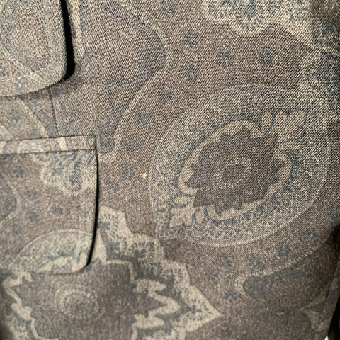 ETRO Size 38 Charcoal Grey Print Wool Notch Lapel Suit