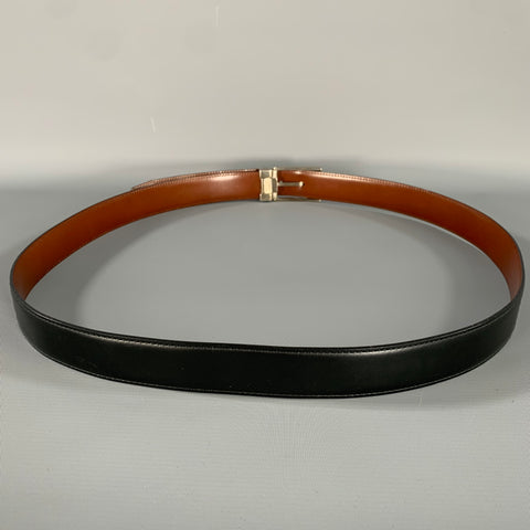 FERRAGAMO Black Brown Silver Leather Belt