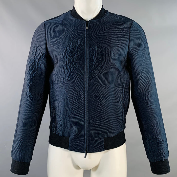 EMPORIO ARMANI Size XS Navy Black Embroidery Bomber Jacket