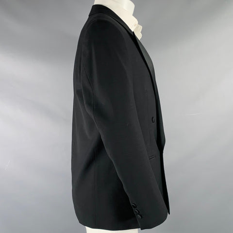 GIAN GIACOMO SOLERI Size 38 Black Wool Mohair Double Breasted Sport Coat