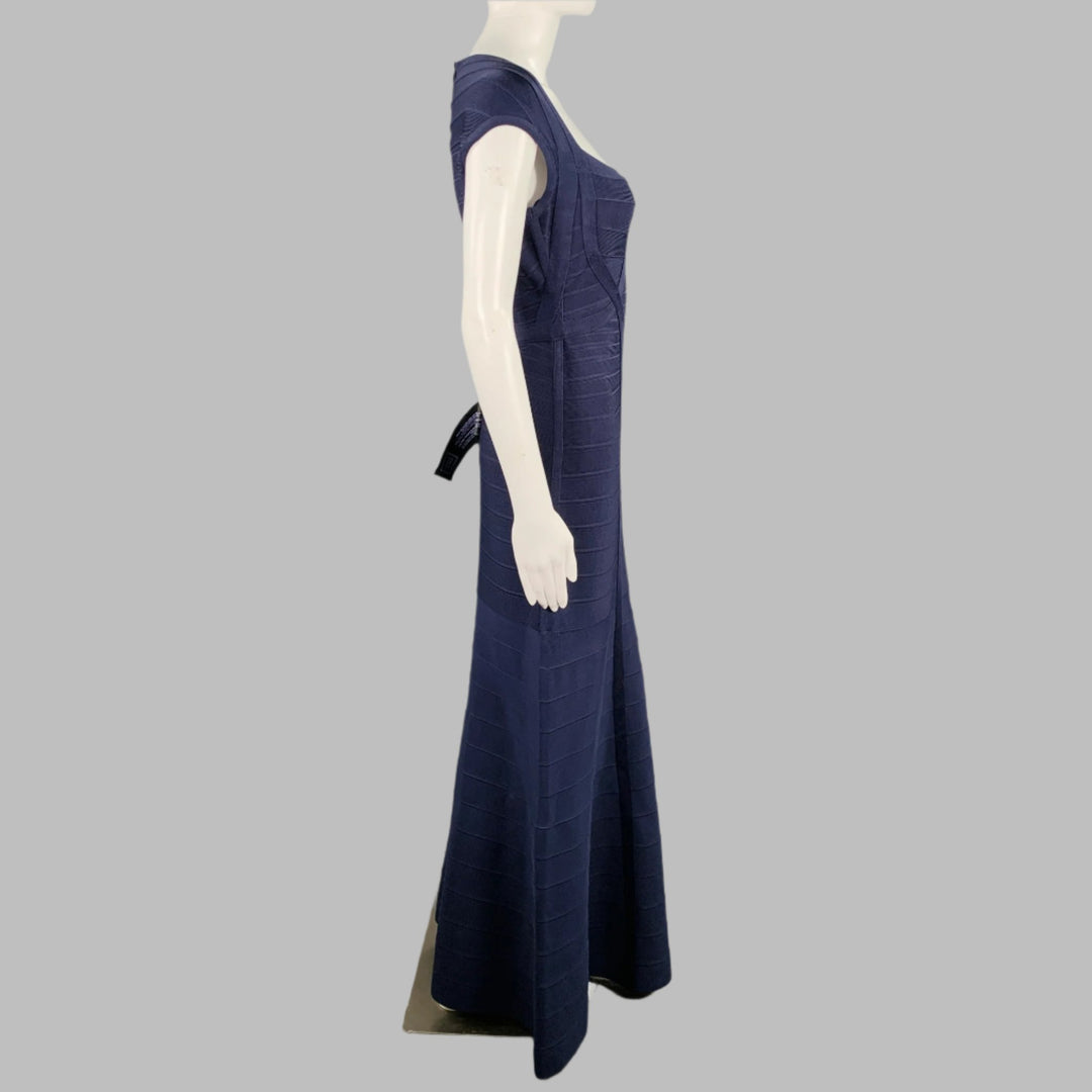 HERVE LEGER Size M Catarina Navy Rayon Blend Bandage Cap Sleeves Eveni –  Sui Generis Designer Consignment