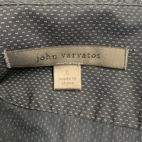 JOHN VARVATOS Size L Navy White Nailhead Cotton Patch Pocket Long Sleeve Shirt