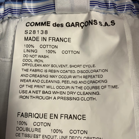 COMME des GARCONS SHIRT Size S Blue White Stripe Coated Cotton Casual Pants