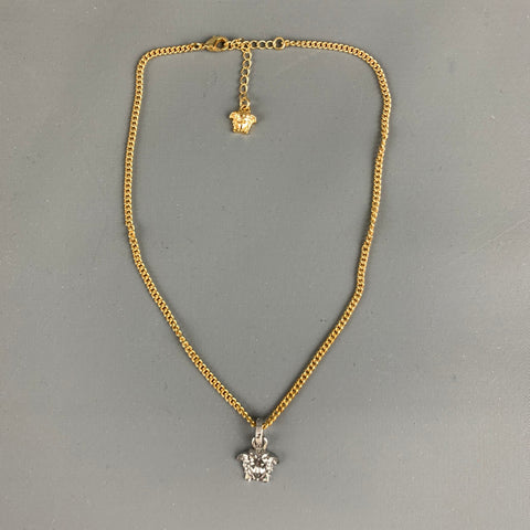 VERSACE Silver Gold Medusa Heads Metal Pendant Chocker Necklace