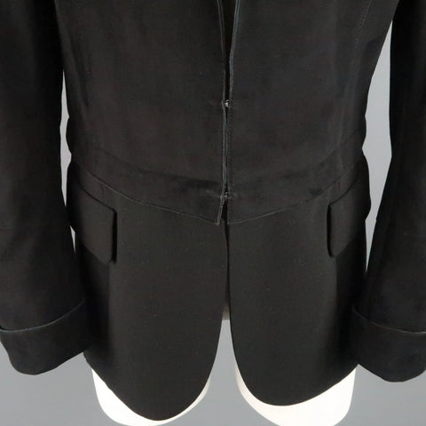 AKRIS Size 10 Black Suede & Wool Zip Off Sport Coat Jacket AKRIS
