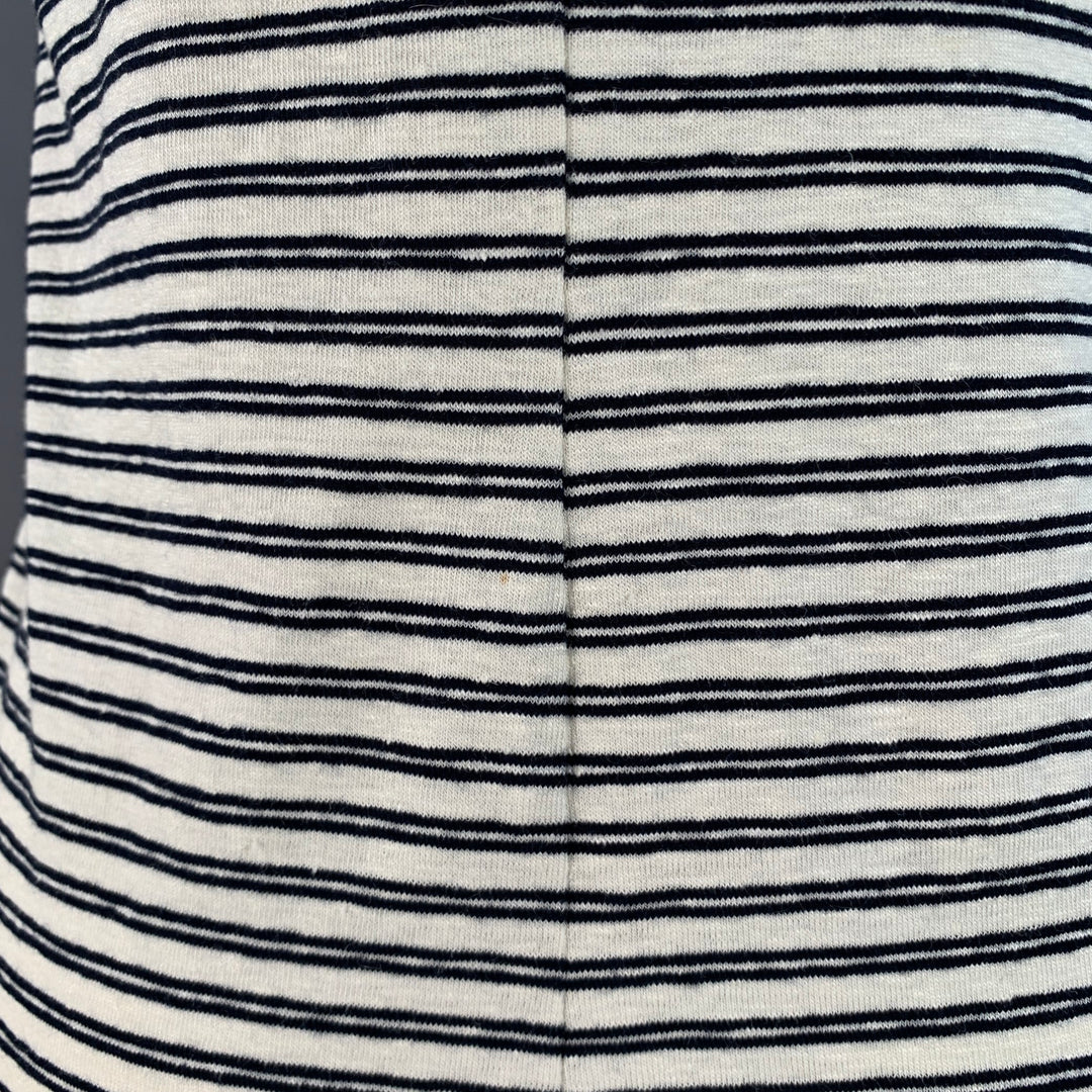 THEORY Size S Adiany B White Navy Linen Cotton Blend Stripe Midi T-Shirt Dress