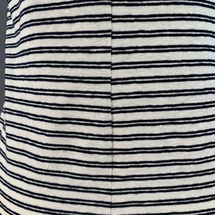 THEORY Size S Adiany B White Navy Linen Cotton Blend Stripe Midi T-Shirt Dress