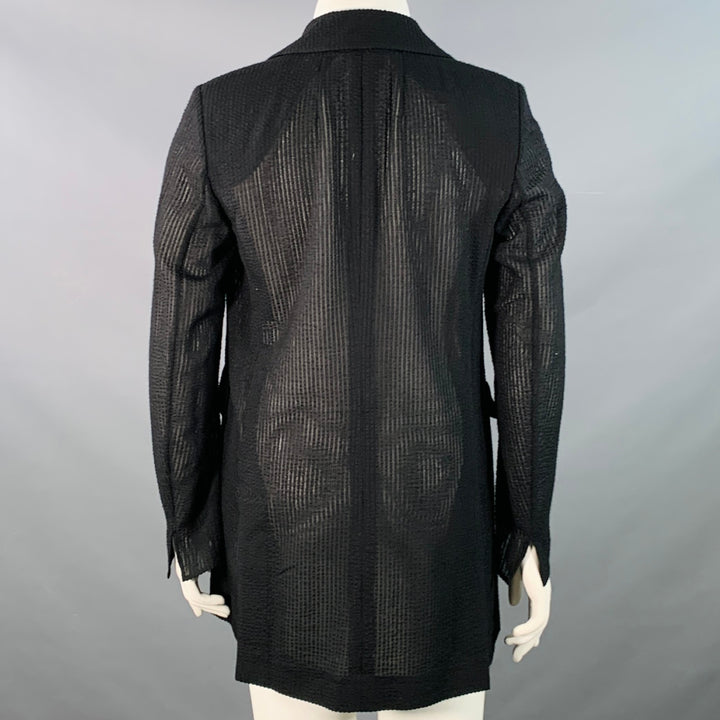 AKRIS Size 10 Black Wool Silk Blend Textured Stripe Jacket Blazer