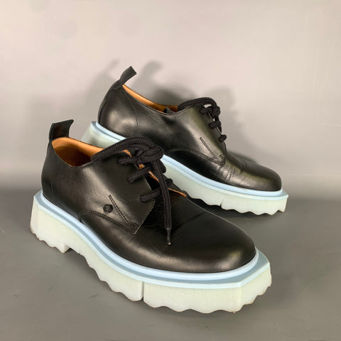 OFF WHITE Size 10 Black Blue Leather Lace Lace Up Shoes