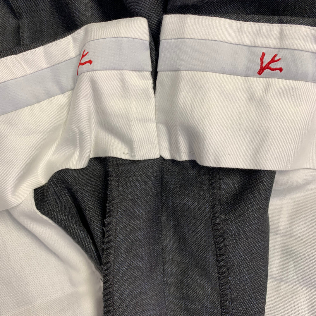 ISAIA Size 34 Grey Blue Wool Flat Front Zip Fly Dress Pants