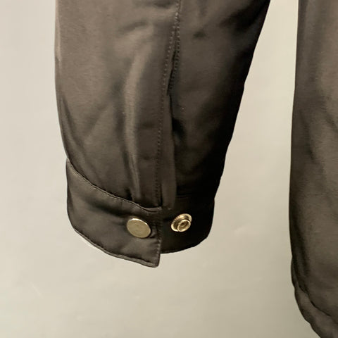THE KOOPLES Size XL Black Polyester Leather Trim Hooded Coat