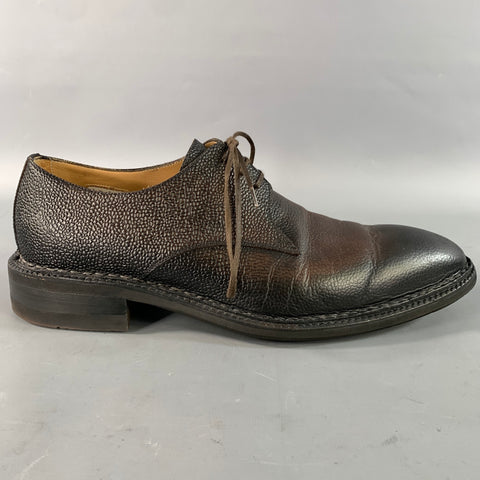 DI BIANCO Size 9.5 Brown Pebble Grain Leather Derby Lace Up Shoes