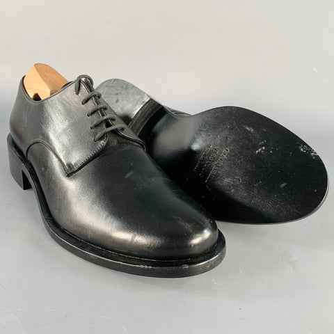 GIORGIO ARMANI Size 7 Black Leather Derby Lace-Up Shoes