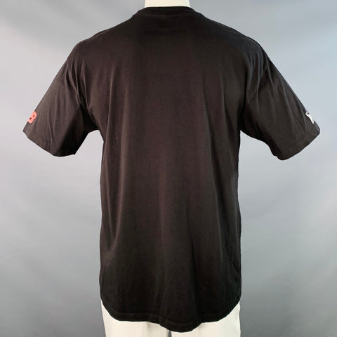 NEW BALANCE Size XL Unbalanced Black White Print Cotton Crew Neck T-shirt
