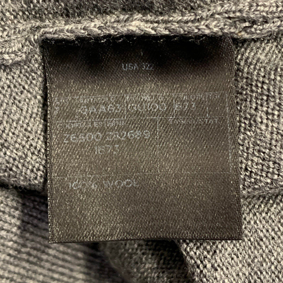 GUCCI Size L Grey Red Green Contrast Trim Wool V-Neck Pullover