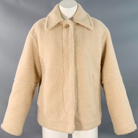 VINCE Size S Cream Faux Shearling Hidden Buttons Jacket