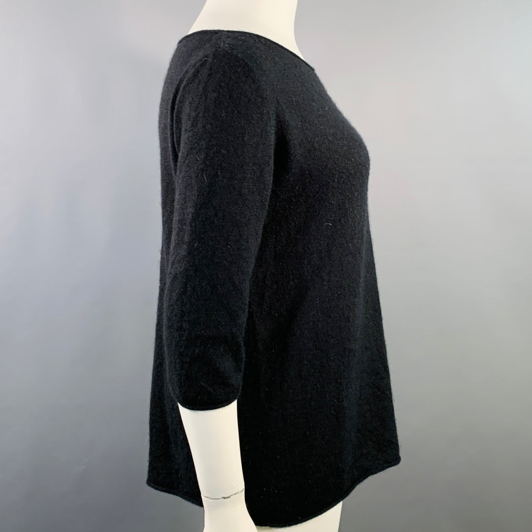 THE ROW Size L Black Cashmere Silk 3/4 Sleeves Scoop Neck Pullover