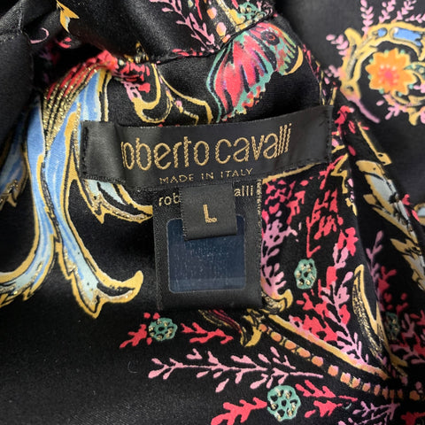 ROBERTO CAVALLI Size L Black Multi-Color Skirt Suit