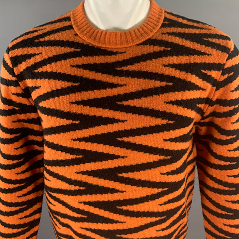 LEVI'S Size M Orange Black Zig Zag Wool Polyamide Crew-Neck Pullover