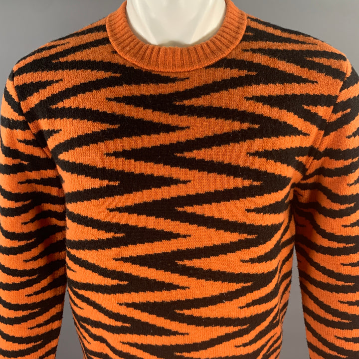 LEVI'S Size M Orange Black Zig Zag Wool Polyamide Crew-Neck Pullover