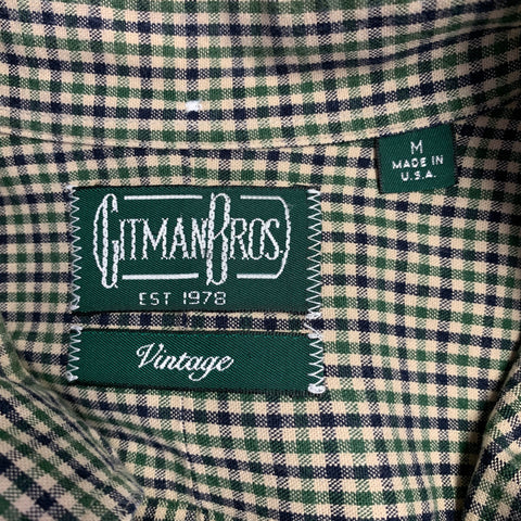 GITMAN VINTAGE Size M Beige Black Green Checkered Cotton One Pocket Long Sleeve Shirt