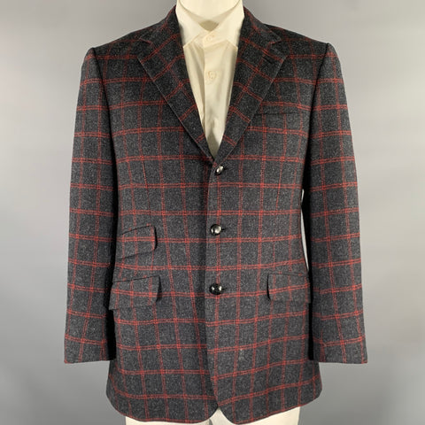 BRIONI Regular Grey Red Window Pane Wool Sport Coat