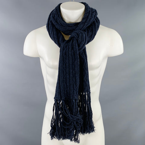 VINTAGE Navy Cable Knit Fringe Scarf