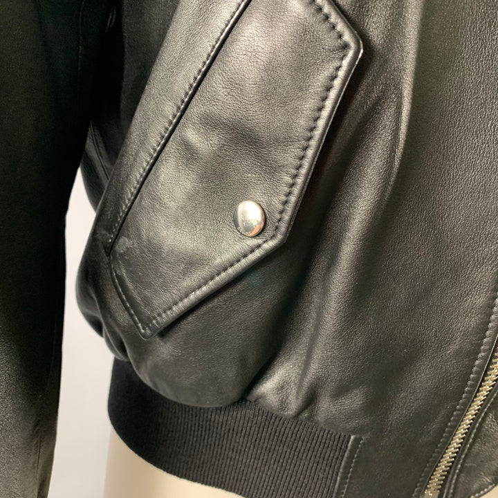 CELINE Size M Black Leather Bomber Jacket