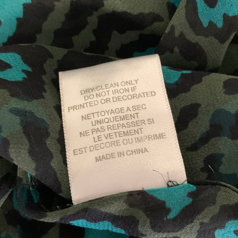 EQUIPMENT Size M Green Teal Silk Leopard Blouse