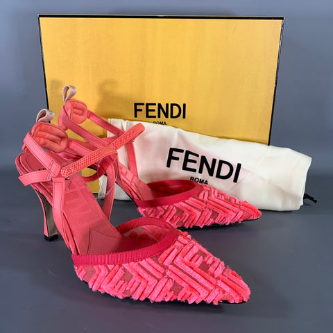 FENDI Size 9 Pink Neon Microfiber Monogram Calfskin Slingback Pumps