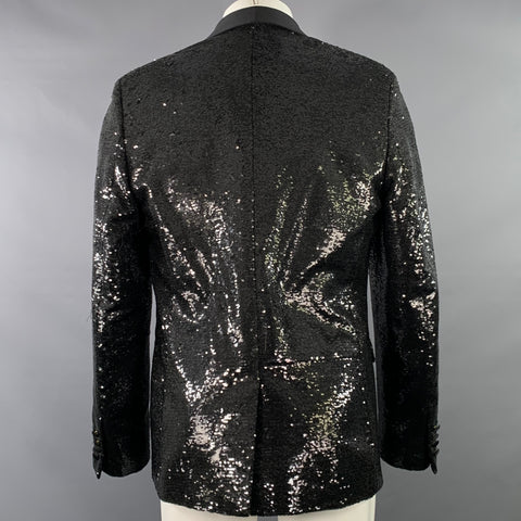 SCOTCH AND SODA Size 40 Black Sequined Polyester Shawl Collar Tuxedo Sport Coat