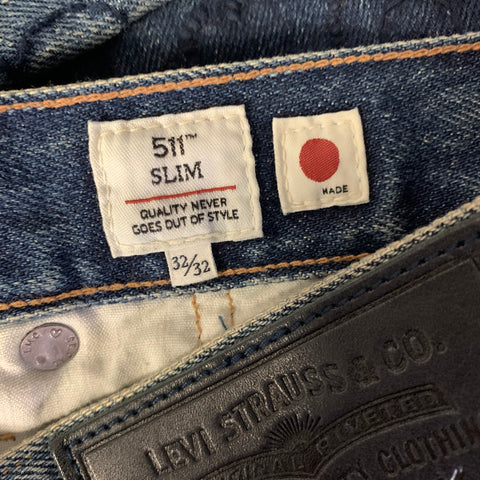 LEVI'S Size 32 Blue Navy Embroidery Cotton Straight Denim Jeans