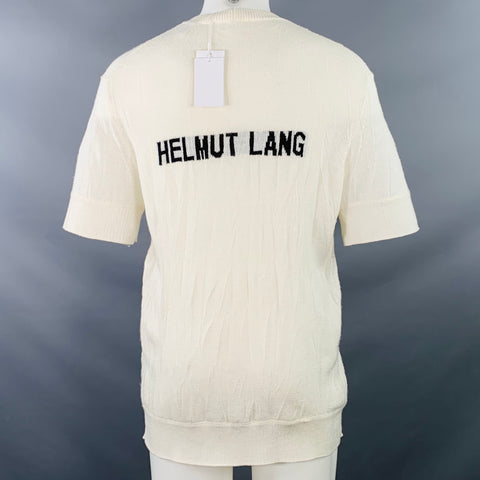 HELMUT LANG Size S Cream Ivory Knit Merino Wool Blend Crushed Short Sleeve T-shirt