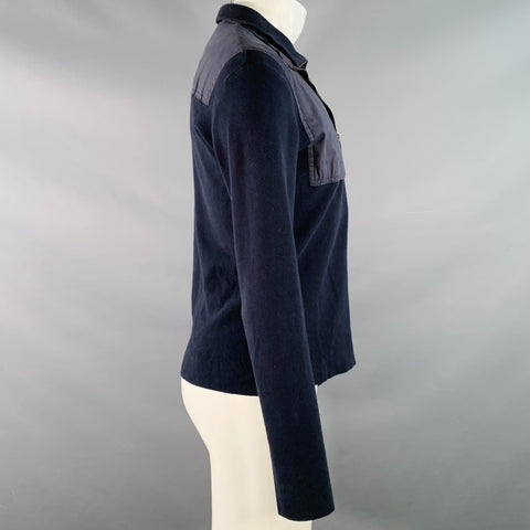 PRADA Size M Navy Cotton Layered 1/4 Zip Pullover