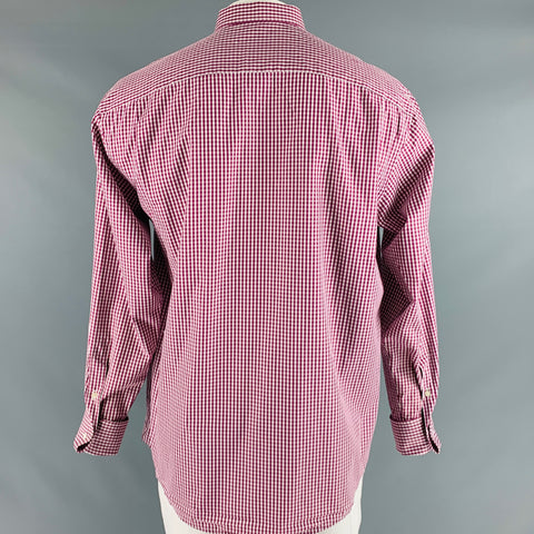 ETON Size XL Burgundy White Gingham French Cuff Long Sleeve Shirt
