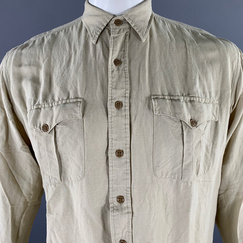 RRL by RALPH LAUREN Size L Khaki Linen Blend Long Sleeve Shirt