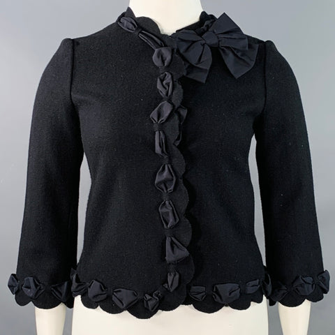 MOSCHINO COUTURE Size 10 Black Wool Blend Ribbon Snaps Jacket Blazer