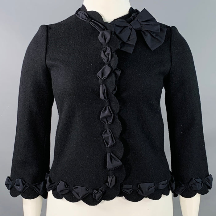 MOSCHINO COUTURE Size 10 Black Wool Blend Ribbon Snaps Jacket Blazer