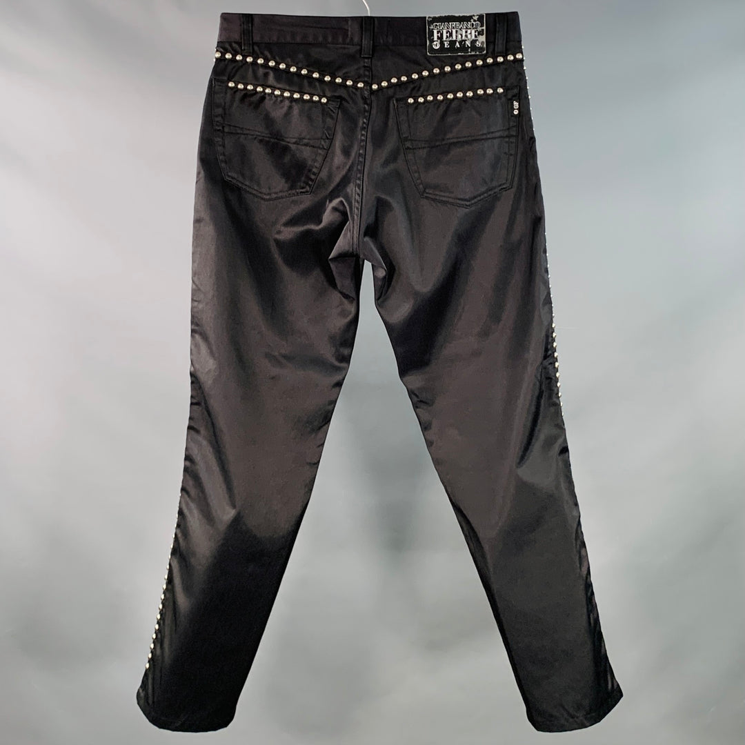 GIANFRANCO FERRE Size 32 Black Studded Cotton Blend Jean Cut Casual Pants